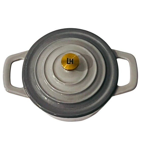 Lexi Home Mini Cast Iron Gray Enameled Cocette with Lid & Handles 8 Oz - Picture 3 of 9